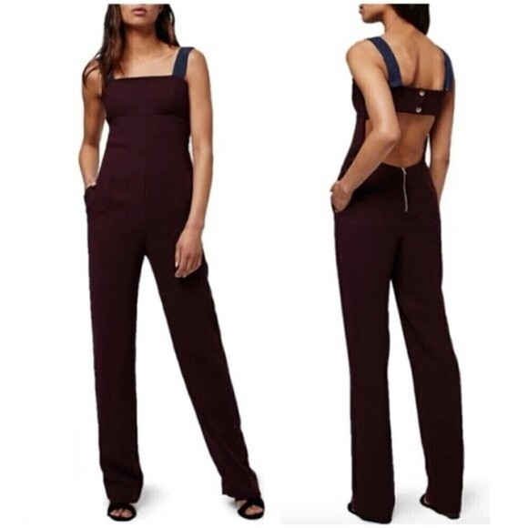 Topshop Pants - Topshop Cutout Back Sleeveless Square Neck Jumpsuit Maroon Burgundy Size 8